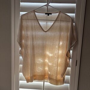 Adrianna Papell Cream V-Neck Sheer Knit Sweater